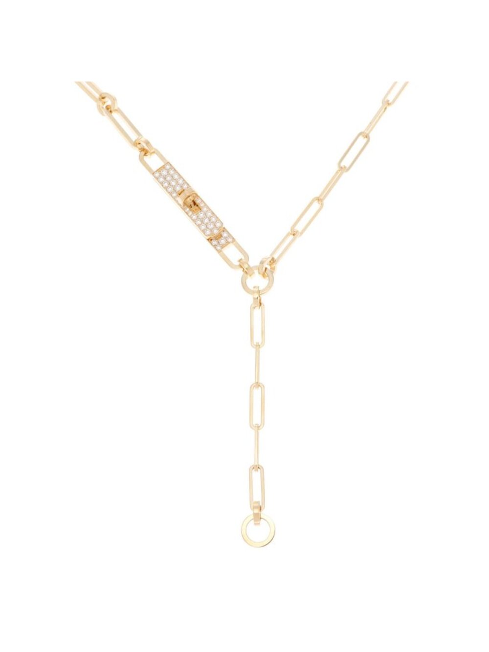 Hermes Kelly Chain NC Necklace Morfords Lariat Yellow Gold Diamond